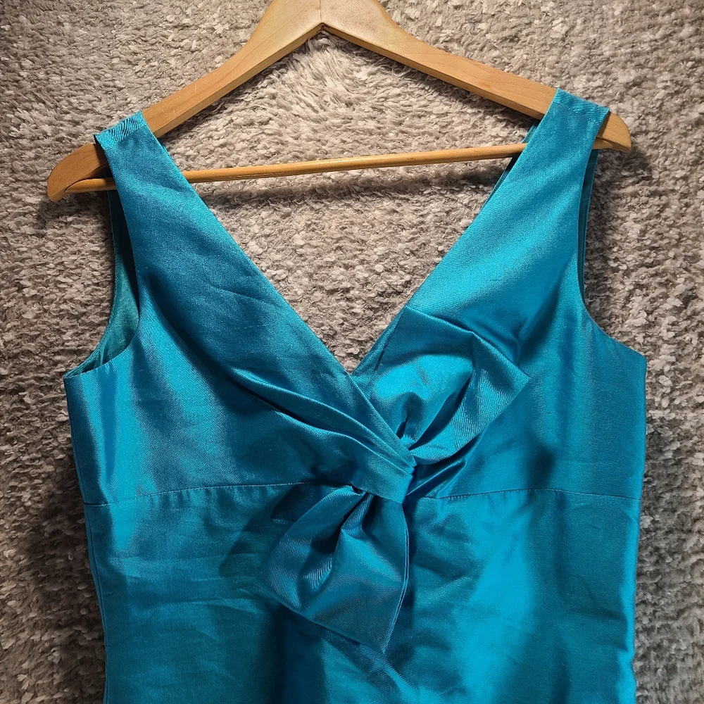 Kate Spade Evie Shift Blue Silk Blend Sleeveless‎ V-Neck Lined Bow Dress Size 8